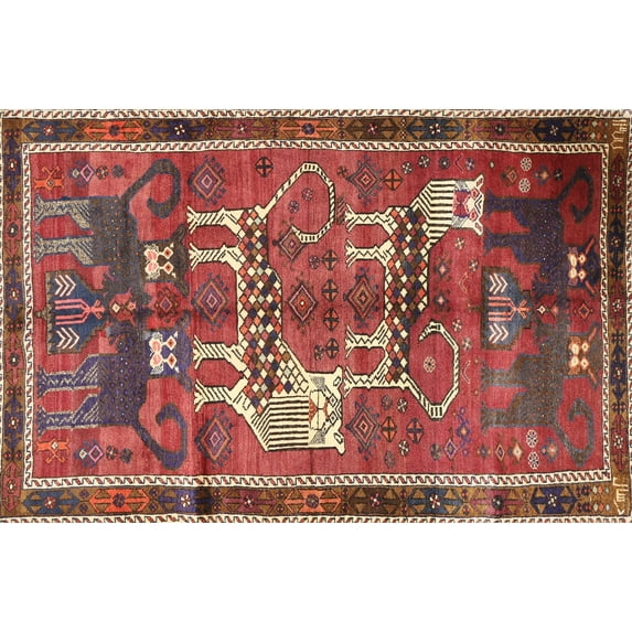 Ahgly Company Indoor Rectangle Traditional Orange Salmon Pink Animal Area Rugs, 7' x 10'