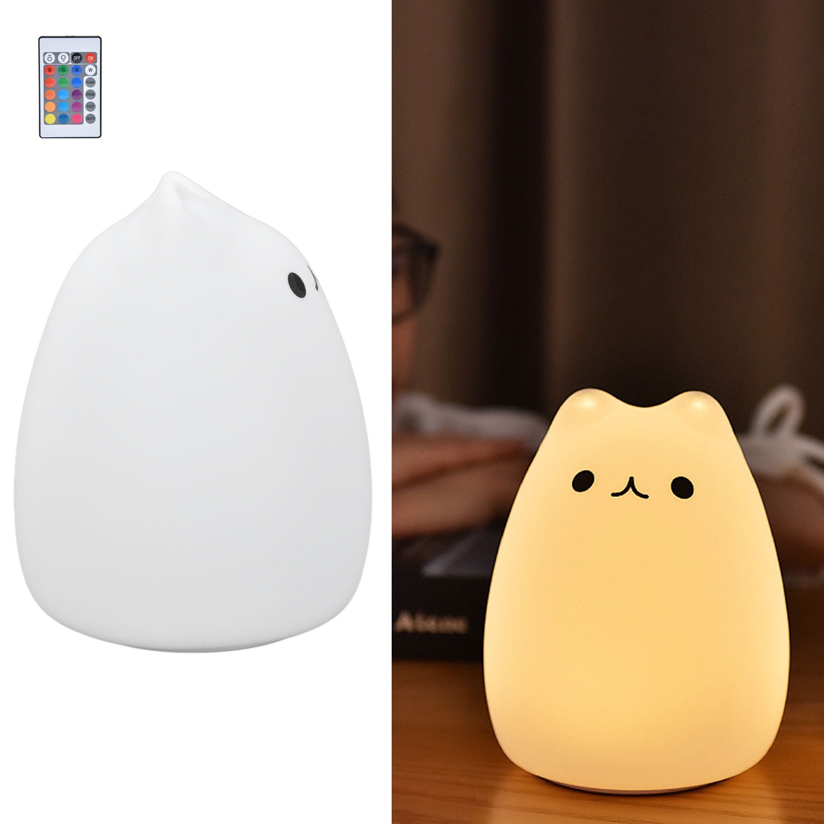 YAHHU Silicone LED Cat Night Light with Remote Control, USB Rechargeable RGB Color Changing Lamp, Portable Nursery Light, 4.8 inches / 12.2 cm for Kids Baby Bedroom Decoration & Gift, Multicolor