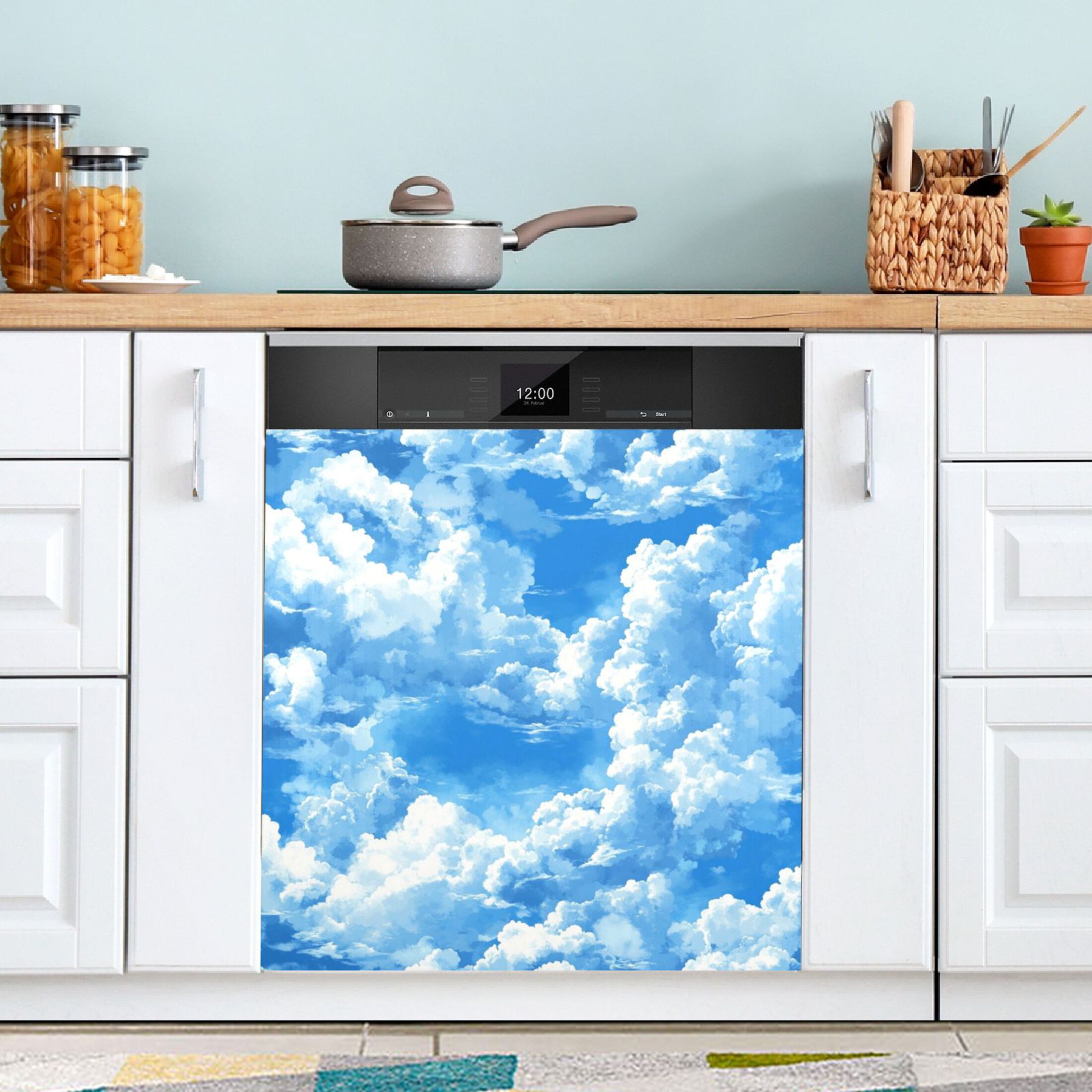 Dishwasher Magnetic Sticker 23x26 Inch Refrigerator Magnetic Sticker Washing Machine Magnetic Sticker Kitchen Panel Magnetic Sticker Home Decor Beautiful Cartoon Blue Sky