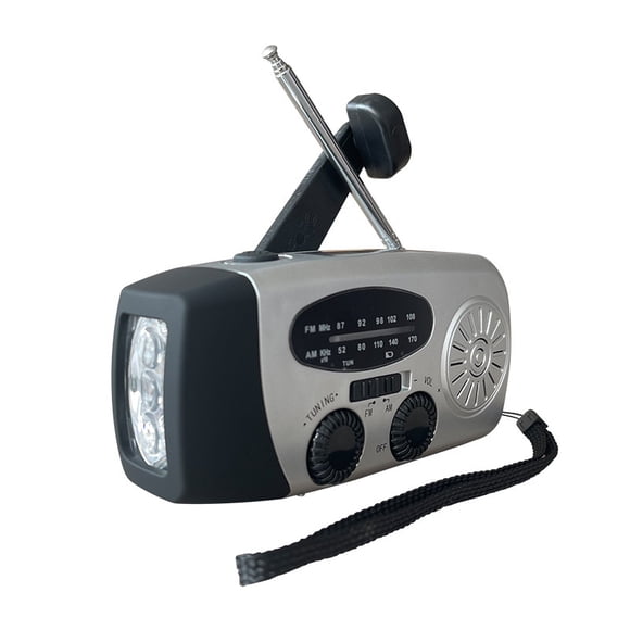 Påskerbjudanden! Högkvalitativ Vevradio med Solceller, Ficklampa och 2000mAh Powerbank SOS Nödsituation - silver 300