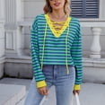 thumbnail image 2 of FAIWAD Womens Striped Oversized Sweatshirt Lace-Up V Neck Long Sleeve Pullover Casual Loose Color Block Sweatshirts, 2 of 9