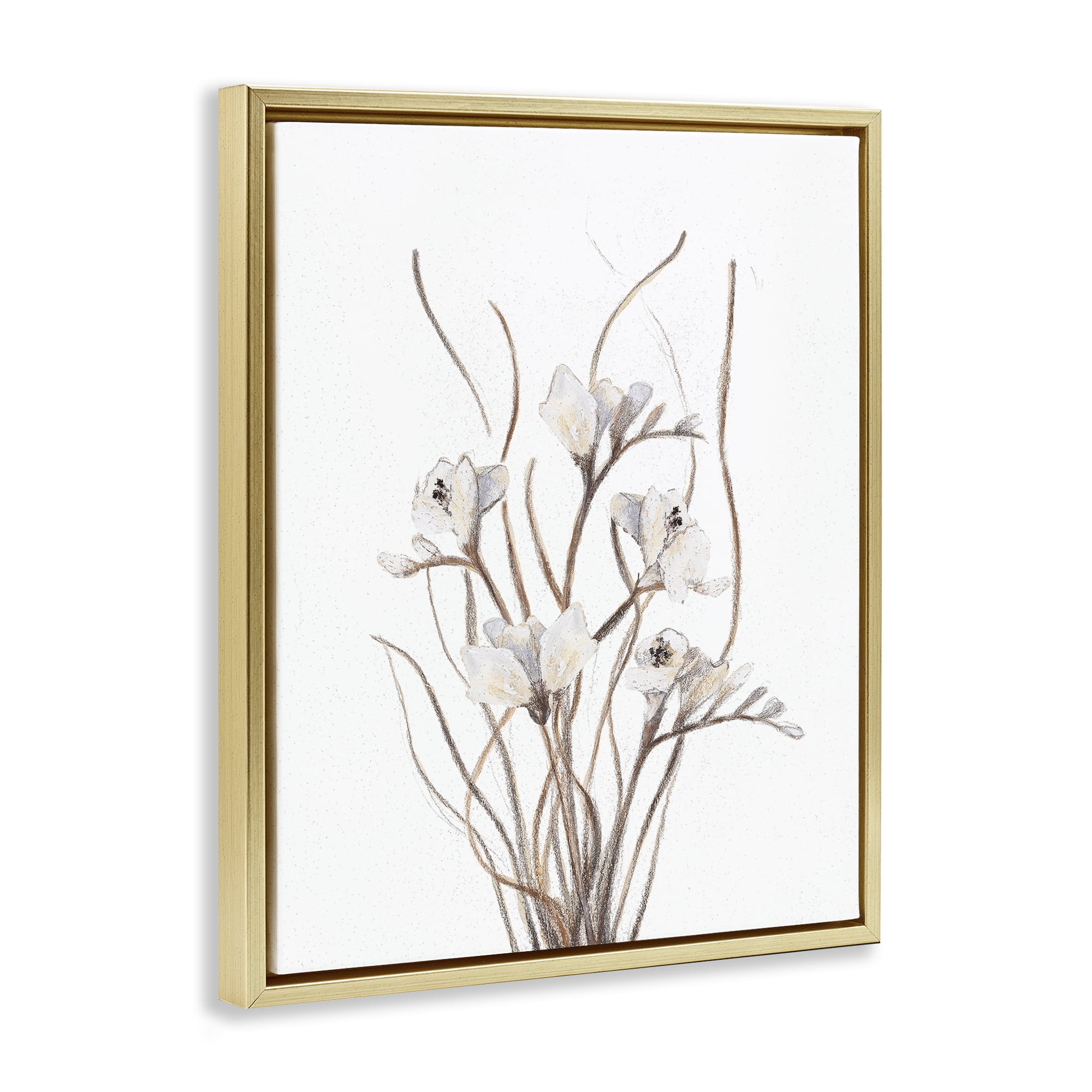 Stupell Industries Curly Branches on White Gold Framed Floater Canvas Wall Art, design by Lanie Loreth