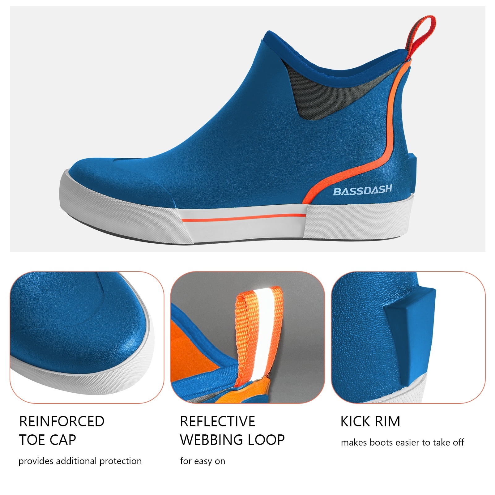 Bassdash Men’s 4.5" Waterproof Fishing Deck Boots Anti-Slip Rubber Ankle Boots Rain Shoes for Boating Gardening Working