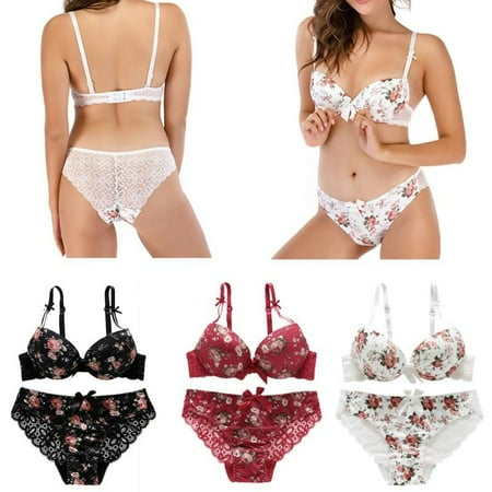Feiona Women Sexy Embroidery Lingerie Set Underwire Push-Up Thin Padded Bra Set Brassiere + Panty Floral Bras Bra Sets