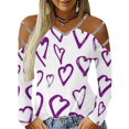 thumbnail image 2 of ICHUANYI Clearance Women's V-Neck Print Long Sleeve Strapless Off-The-Shoulder Top Blouse(Purple, XL) ICHUANYI WER2023081502715, 2 of 5
