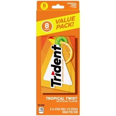 Trident Sugar Free Gum, Tropical Twist, Value Pack, 8 Packs of 14 Pieces (112 Regular Size Pieces)