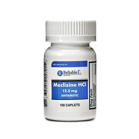 RELIABLE 1 LABORATORIES Meclizine HCL 12.5 mg Caplets - Prevent nausea, vomiting, and dizziness caused by motion sickness (100 Caplets, 1
