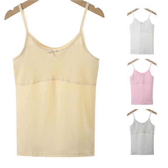 Trendfront Girls Tank Tops Solid Crewneck Breathable with Bra Camisole Sleeveless Undershirts Puberty Training Underwear Base Layer