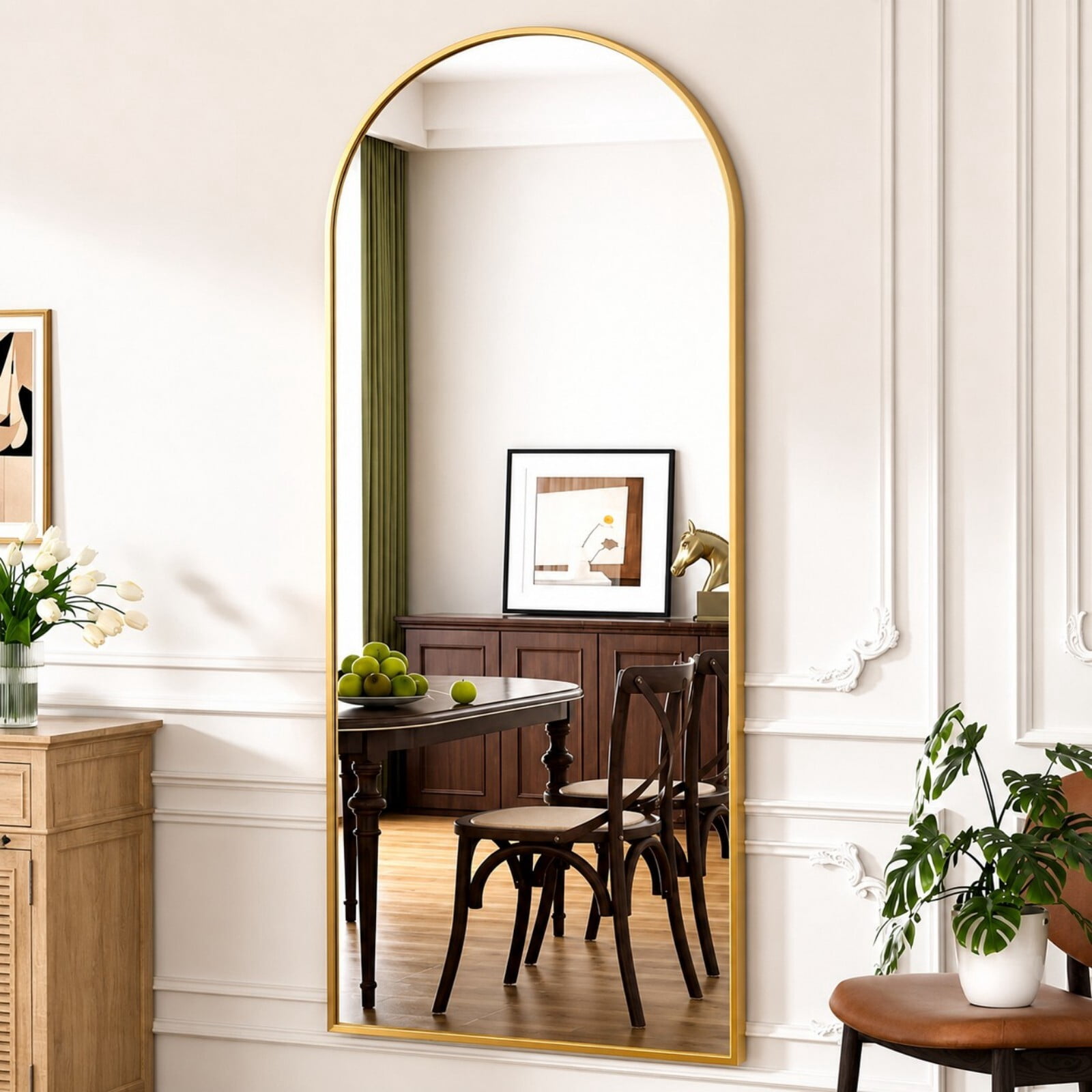 Mirrasia 71.3" x 26" Arched Full Length Mirror Full Body Mirror Wall Mounted, Gold