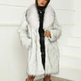 thumbnail image 4 of Awdenio Women's Fur & Faux-Fur Jackets & Coats, Womens Ladies Warm Faux-Furry Long Coat Jacket Winter Solid V-neck Outerwear, 4 of 6