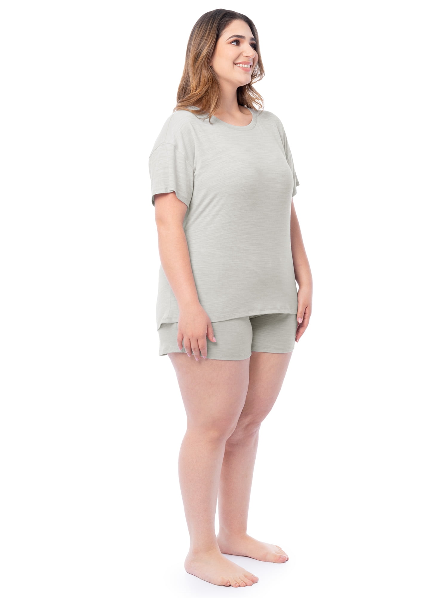 Fruit of the Loom Women's Soft and Breathable Short Sleeve Crew Top & Pajama Short Set, Sizes S-4X