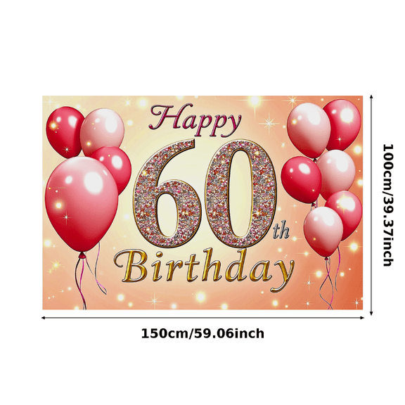 Pink Themed Glittery 60th Birthday Banner Background Decorations for Birthday Party Photography Props Backdrop Party Supplies Celebrations Decor