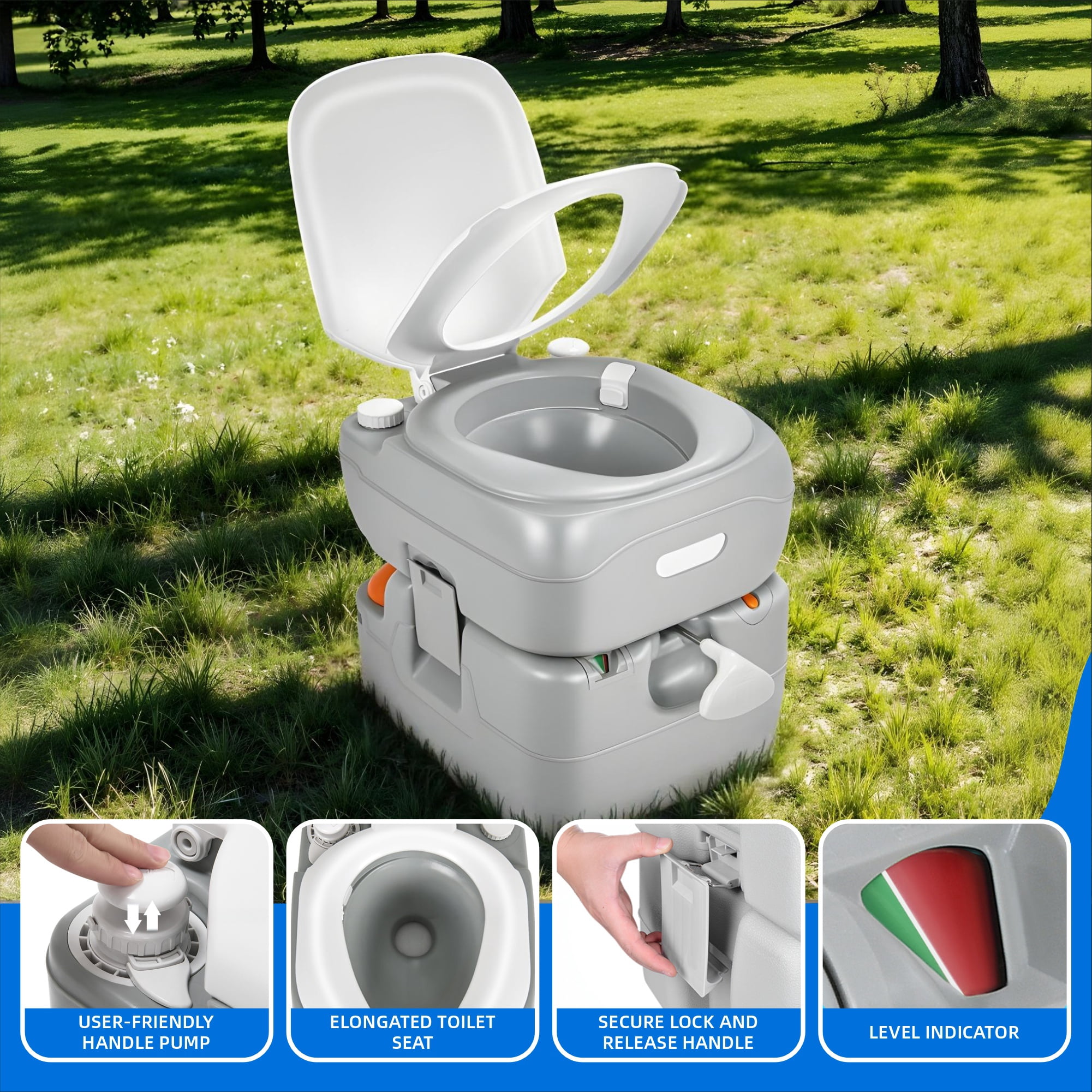 DEXTRUS Portable RV Toilet with Hand Sprayer ,5.8 Gallon Portable Toilet for Camping with Level Indicator