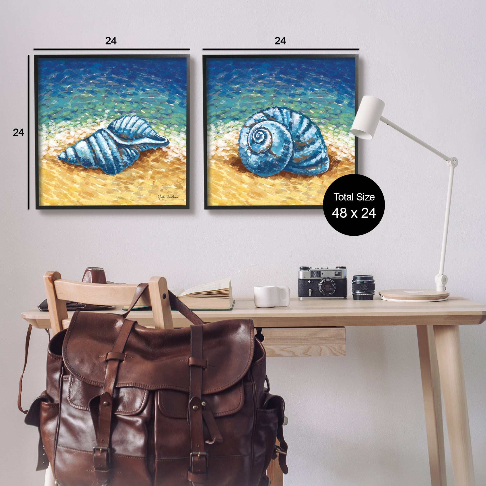 Stupell Industries Conch Shells on Shore Animals & Insects Painting Black Framed Art Print Wall Art, 24 x 24, Set of 2