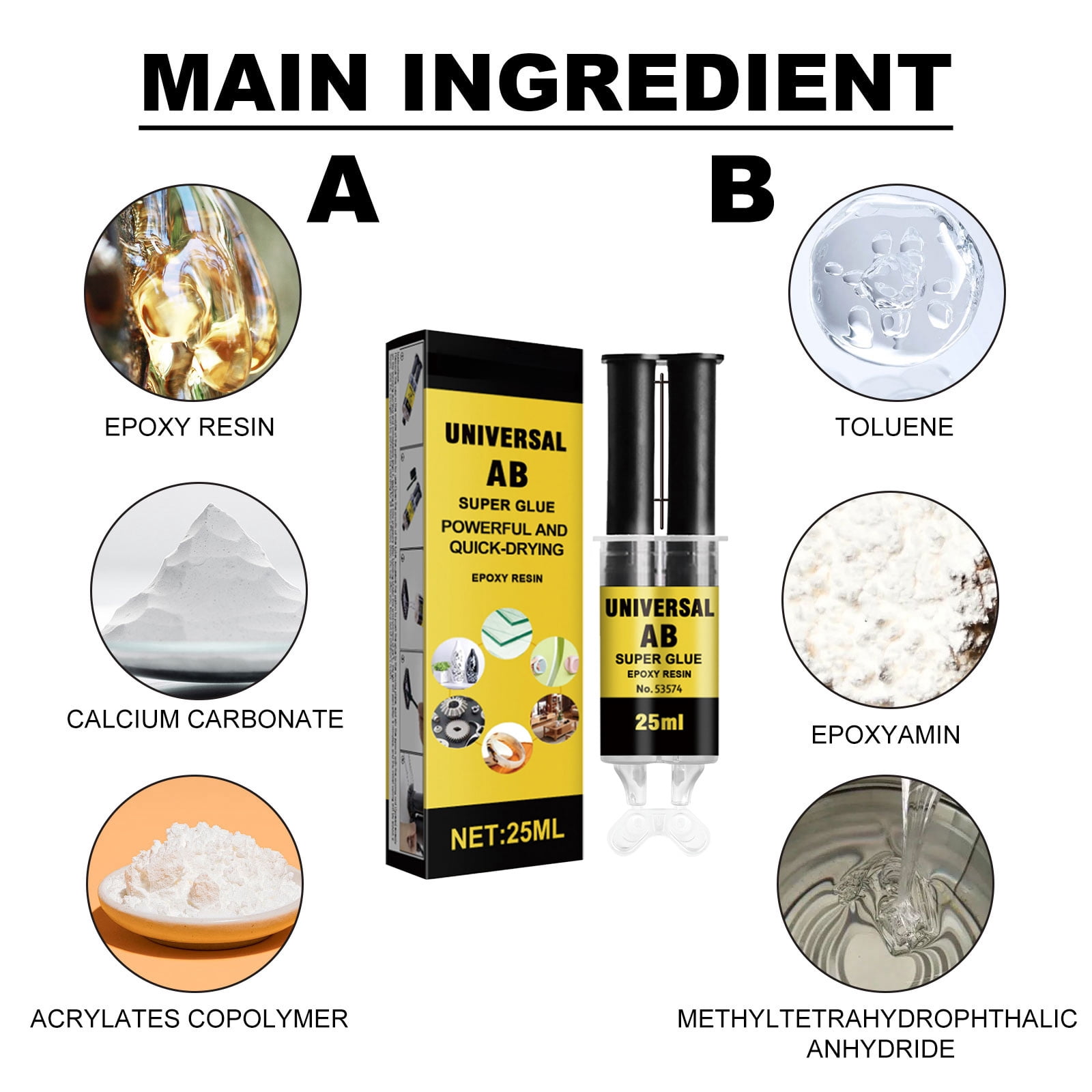 Alvantor Universal AB Super Glue Epoxy Resin Waterproof Heat Resistant Metal Crack Repair Adhesive, 0.85fl.oz