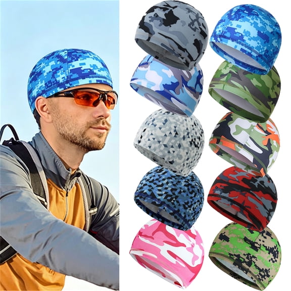 Trgacdwlo Camo Skull Caps for Men Women Beanie Headwear Riding Helmet Liner Quick Dry Running Skull Caps