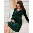 thumbnail image 3 of Marternity Velvet Dress Wrap V Neck Long Sleeve A Line Midi Dress Midi Dress With Pockets, 3 of 5
