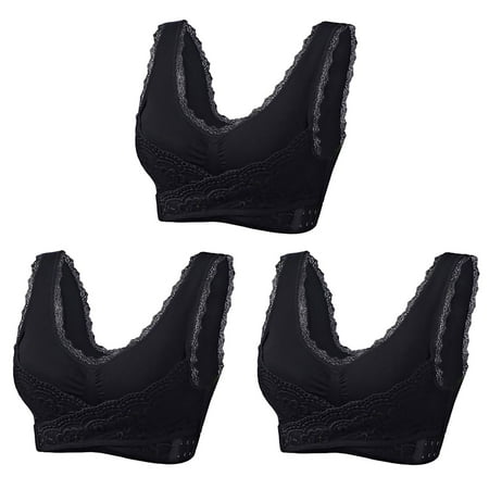 GERsome Pack of 3 Assorted Color Sports Bras for Women Front Criss Cross Bras Side Buckle Lace Sports Bras Wireless Push Up Seamless Bra Full Coverage T-Shirt Bra