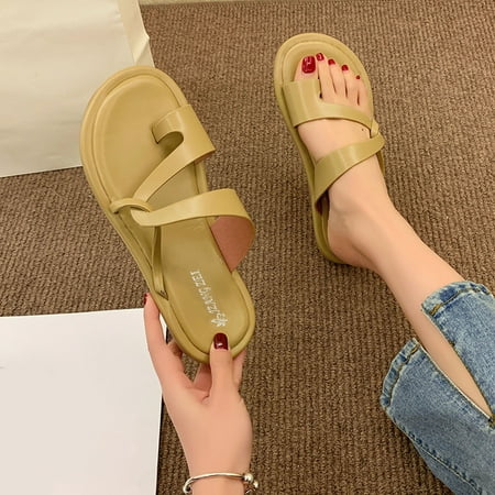 

uikmnh Women Shoes Fashion Spring And Summer Women Sandals Flat Toe Solid Color Casual Breathable Light And Comfortable Yellow 7.5