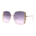 thumbnail image 2 of Womens Rhinestone Chain Jewel Trim Classical Metal Rim Butterfly Sunglasses Gold Purple, 2 of 4
