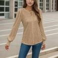 thumbnail image 6 of Weardear Womens Dressy Tops Puff Sleeve Casual Tunic Tops V Neck Keyhole Shirt Pleated Work Blouses 2024 Fall Clothes, 6 of 6