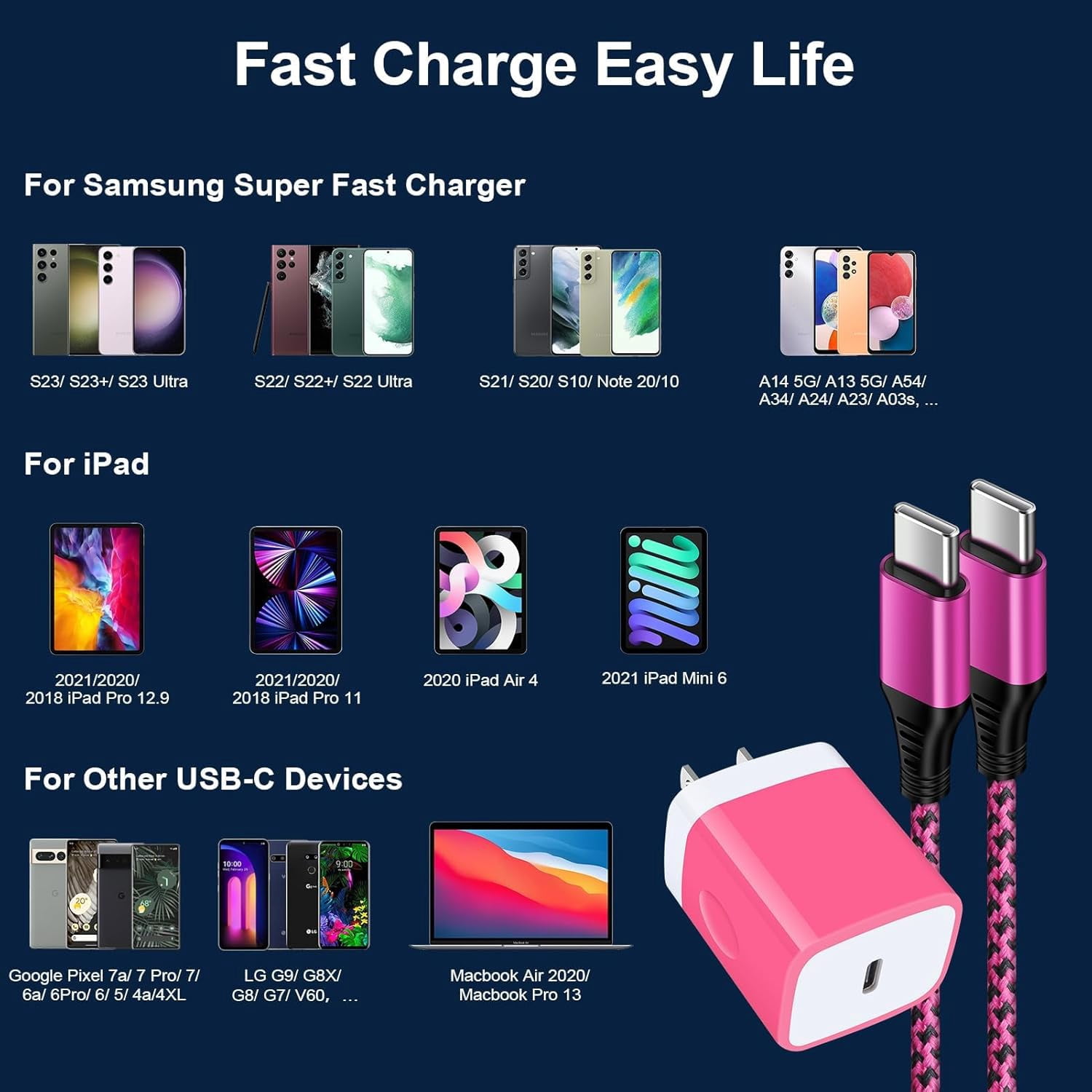 NeoMart Type C Phone Fast Charger for Samsung Galaxy Z Flip7 FE 7 6 5 4 3 Z Fold7 6 5 4 A16 5G A15 A35 A25 A55 A56 S25 Ultra S24 S23 S22 S21,9a,9 Pro XL Fold,9,8,Wall Charger Cube USB C Cable 6FT