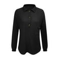 thumbnail image 4 of Kaprioy Womens Tops Waffle Knit V-Neck Long Sleeve T-shirts Button Down with Pockets Tunic Early Fall Fashion Clothing Black, XXL, 4 of 5
