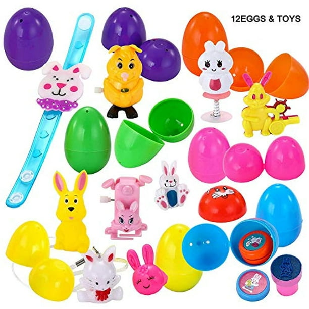 12 PCs Toys Filled Easter Eggs, 3.25" Jumbo Colorful Prefilled Plastic