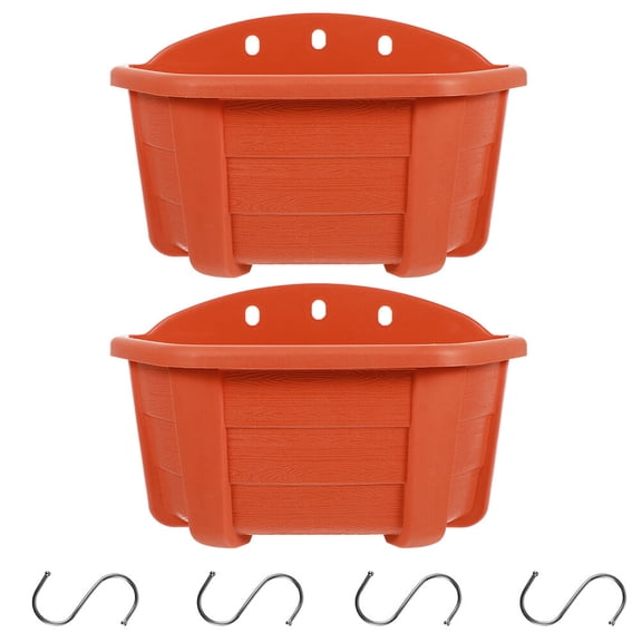 2-Pack Red Semicircle Wall-Mounted Flower Pot Holders for Garden Decoration, 15.5x27CM, Hook Planter Sets