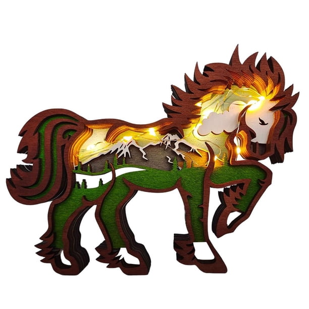 Figura decorativa de madera con efecto de caballo, para decoración de habitaciones. Con luz