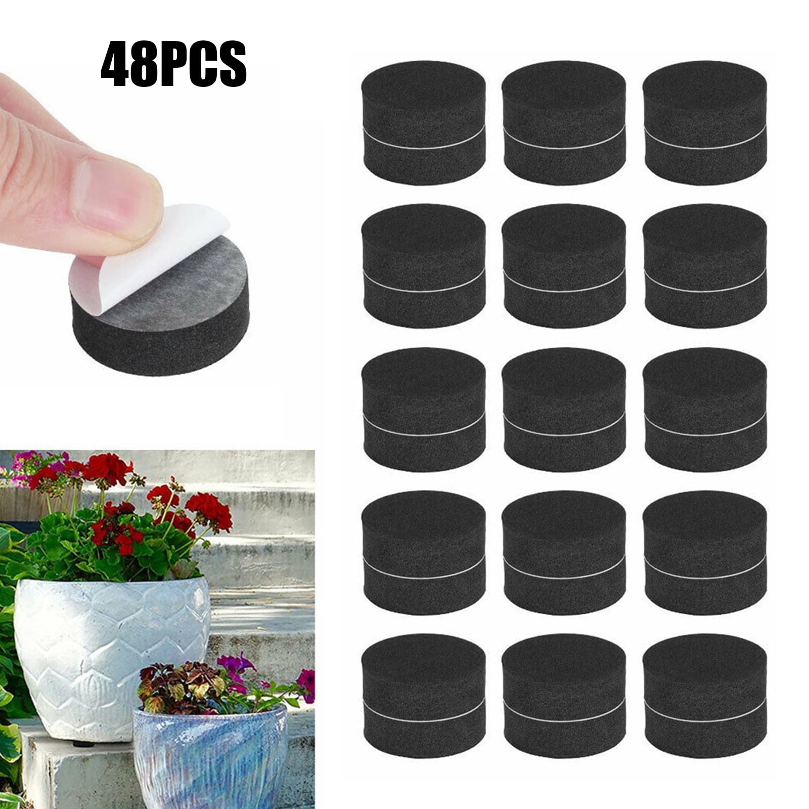 Invisible Plant Pot Feet,48 Pack Black Flower Pot Risers,Non-Slip with ...