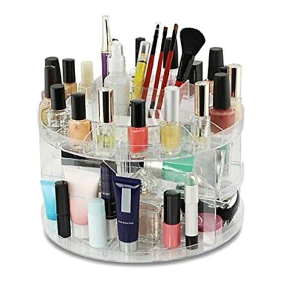 Joyería de acrílico y organizador de almacenamiento cosmético Carrusel Carrusel Joyería clara Caja de exhibición de almacenamiento de maquillaje giratorio Total Vision VT-03157