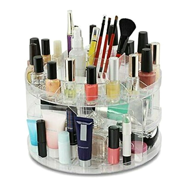 Joyería de acrílico y organizador de almacenamiento cosmético Carrusel Carrusel Joyería clara Caja de exhibición de almacenamiento de maquillaje giratorio Total Vision VT-03157