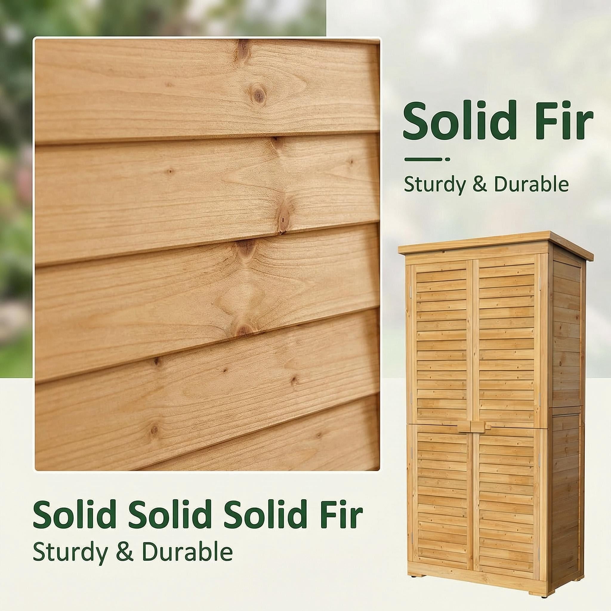 63.2" Outdoor Storage Cabinet, Lofka  Lockable Doors Garden shed with Adjustable Shelves| Asphalt Roof| Ventilate Shutter, Wood Shed with Large Storage Space, Waterproof Roof for Garden, Natural