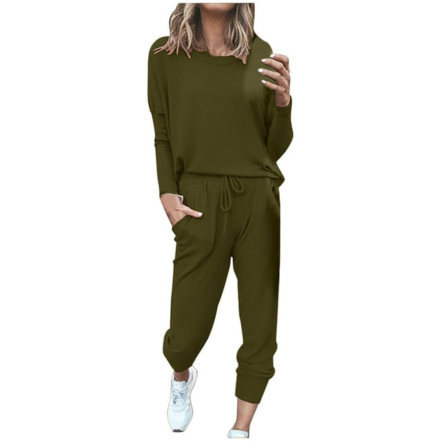 Yuyuzo Womens Casual Solid Color Set Sweatsuit Pullover Jogger Pants Two Piece Outfit Tracksuits