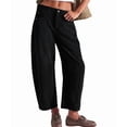 thumbnail image 3 of Women'S Corduroy Pants Mid-Rise Elastic Waist Cord Pant Casual Wide Leg Baggy Trouser with Pockets Black L, 3 of 9