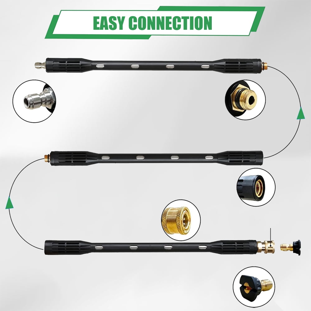 INTELIVE 109inch Pressure Washer Extension Attachment Wand Set with 6 Straight Rods and 1 Gutter Cleaning Curved Rod, Quick Connect with 6 Nozzle Tips for Roof Drainage Ditch, Exterior Walls