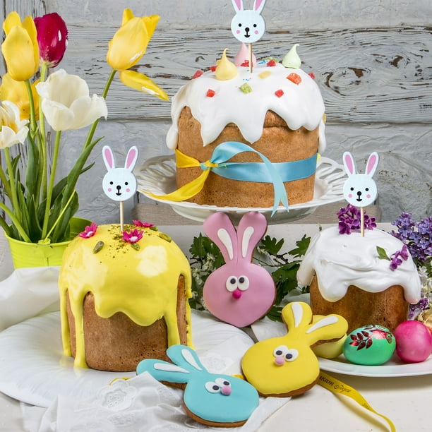 100 palillos de Pascua para aperitivos, palillos de bambú natural de 4,7 pulgadas para cócteles, pasteles, postres, comida, frutas y decoraciones para fiestas de Pascua.