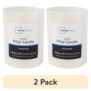 Mainstays 3 x 4 Unscented Ivory Pillar Candles, 2-Pack