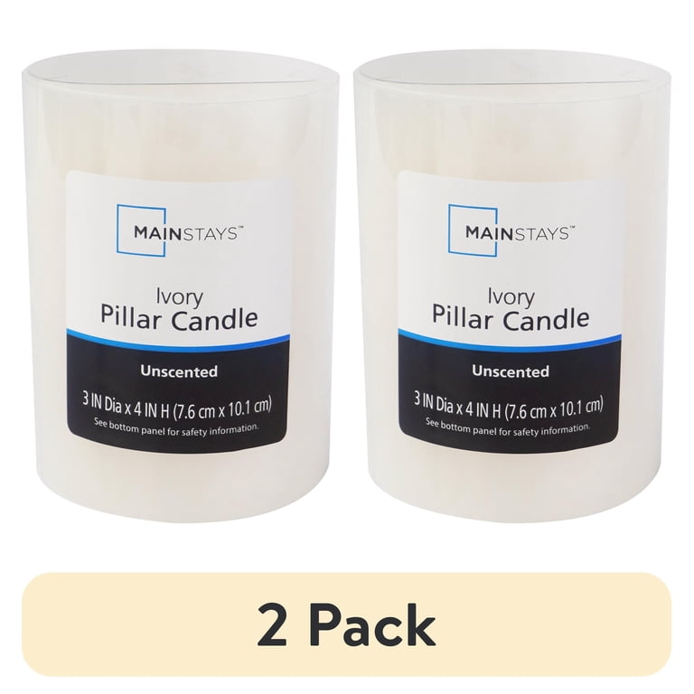 Mainstays 3 x 4 Unscented Ivory Pillar Candles, 2-Pack photo 1