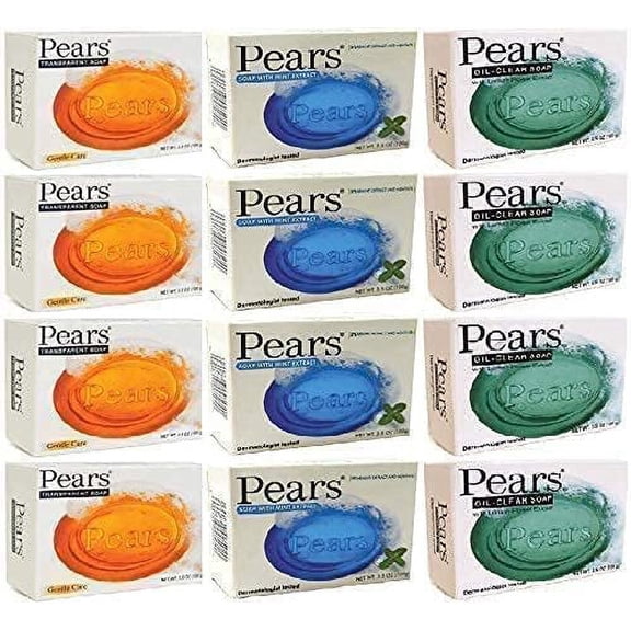 Pears Bar Soap Variety Pack 12 Mint Extract Lemon & Original
