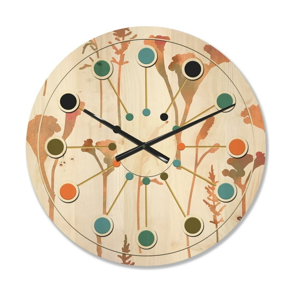 Designart 'Retro Flowers Pattern I' Mid-Century Modern Wood Wall Clock