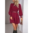 thumbnail image 5 of Solid Color Jewel Neck Shirred Dress for Women Above Knee Length Burgundy Large, 5 of 5