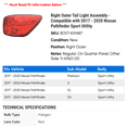 thumbnail image 2 of Right Outer Tail Light Assembly - Compatible with 2017 - 2020 Nissan Pathfinder Sport Utility 2018 2019, 2 of 2