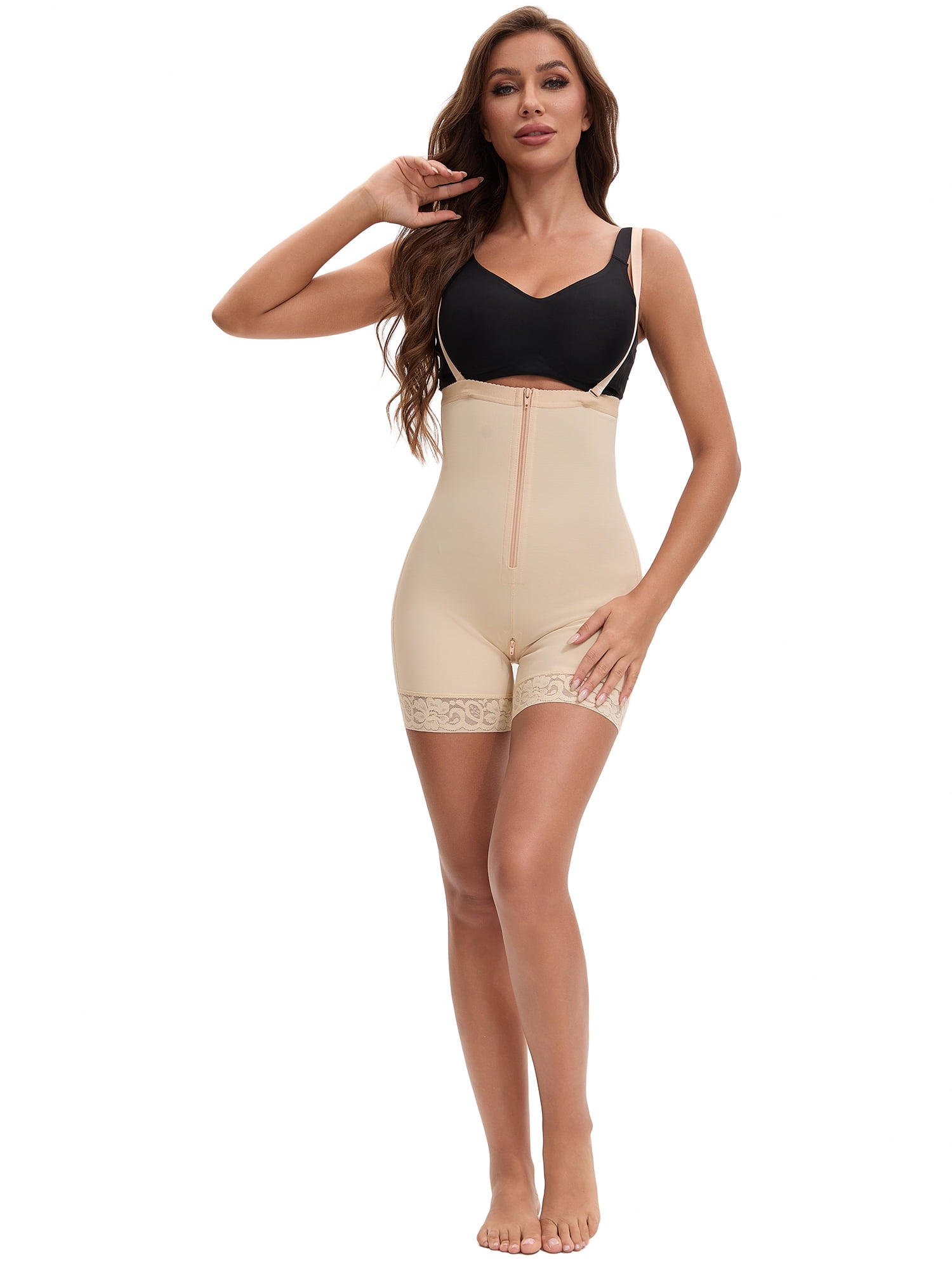 Unique Bargains Women's Body Shaper with Hook-and-Zip Closure Tummy Control 2XL Beige