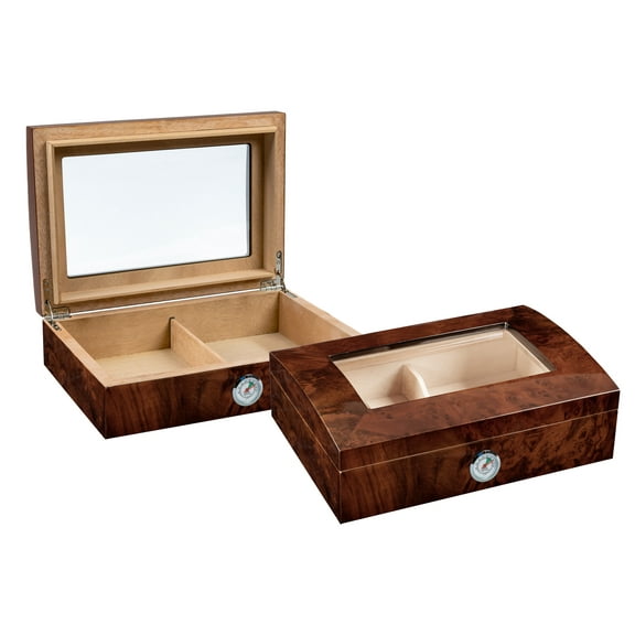 Addison Dome Shaped Top Cigar Humidor w/Beveled Glass - High Gloss Walnut Burl Finish - Capacity: 40