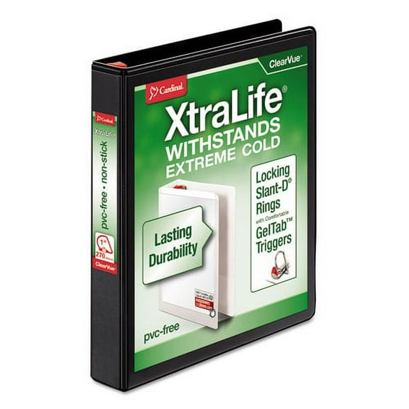 Xtralife Clearvue Non-Stick Locking Slant-D Ring Binder, 3 Rings, 1" Capacity, 11 X 8.5, Black | Bundle of 2 Each