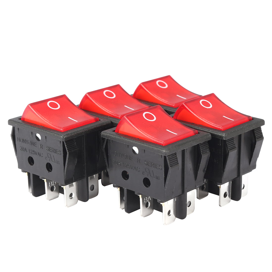 AC 20A/125V 22A/250V DPDT 6Pin 2 Position Illuminated Red rocker switch *4 PACK*