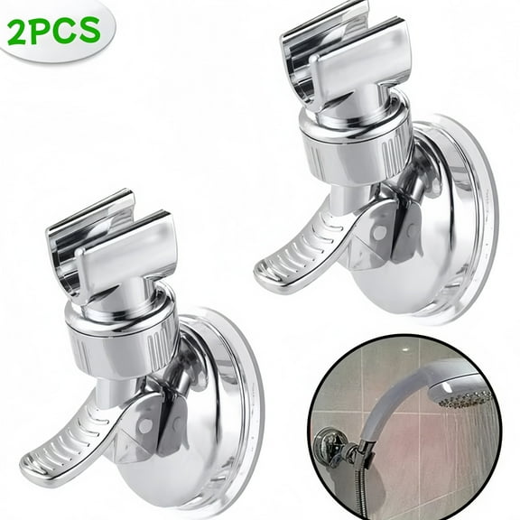 BAKIBO 2pcs Adjustable Shower Head Holders, No Drill Shower Mounting Brackets Removable Handheld Showerhead Clips Bathroom Suction Cup Handheld Shower Head Bracket (Silver)