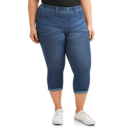 Terra & Sky Women's Plus Size Pull on 2 Pocket Stretch Jegging Capri